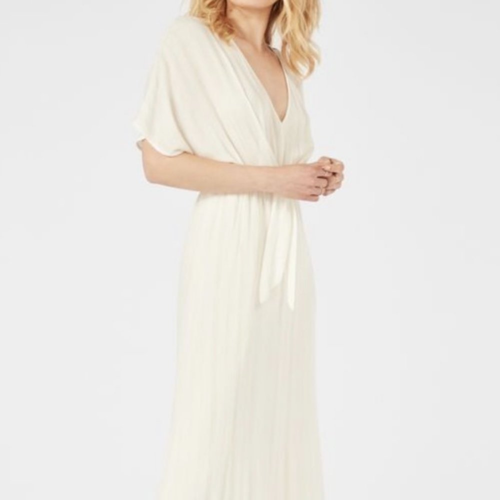 JUSTFAB Tie Front Dolman Maxi Ds Delicate Gold stripes, top is transparent. S